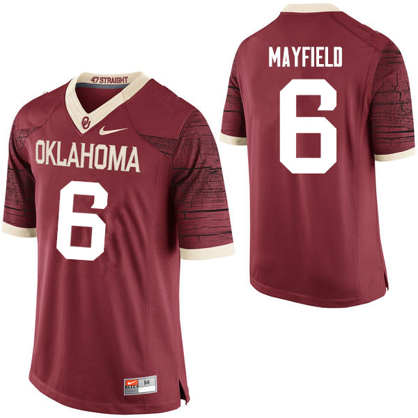 Men Oklahoma Sooners #6 Baker Mayfield College Football Jerseys Limited-Crimson - Click Image to Close